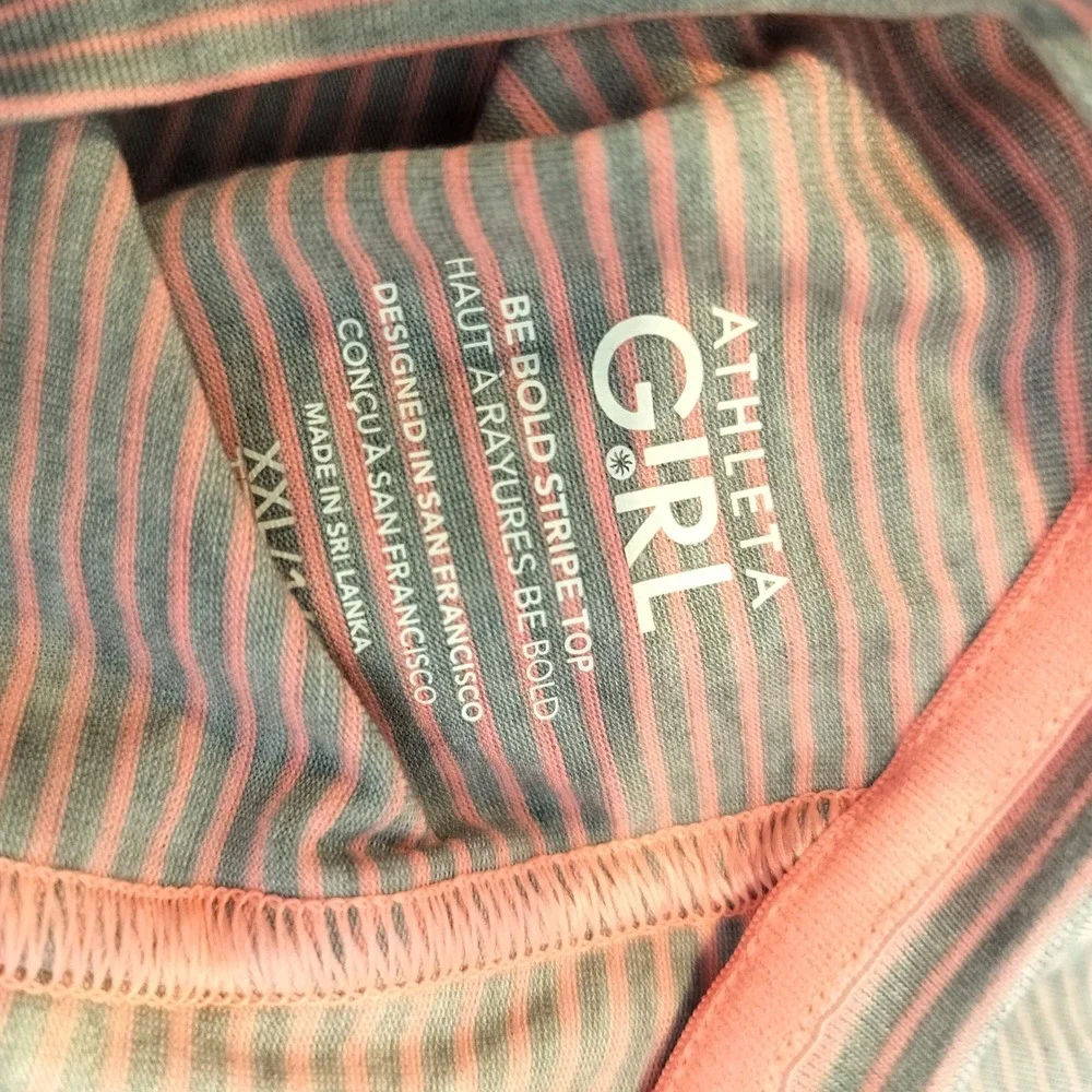Athleta Girl Be Bold Stripe Top XXL 14 Activewear Sporty Pink Grey Pullover